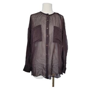 Aritzia Wilfred 100% silk shirt blouse top brown size S Small pinstripe Oversize
